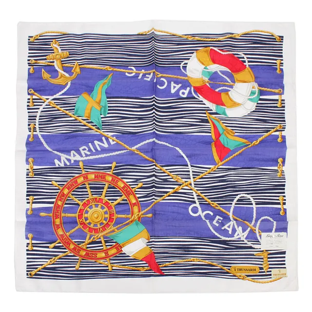 【TRUSSARDI】海洋水手波紋純綿帕巾領巾(藍紫色)