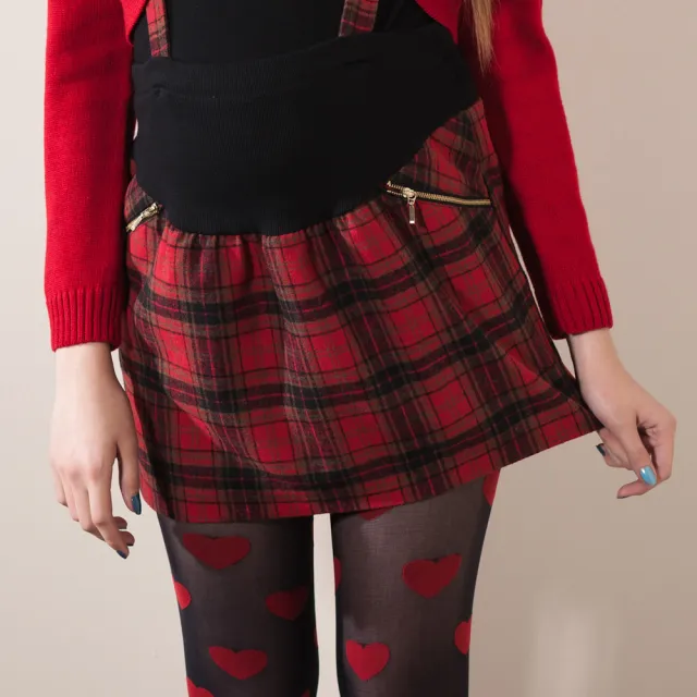 【Gennies 奇妮】學院格紋吊帶短裙(紅G4408)