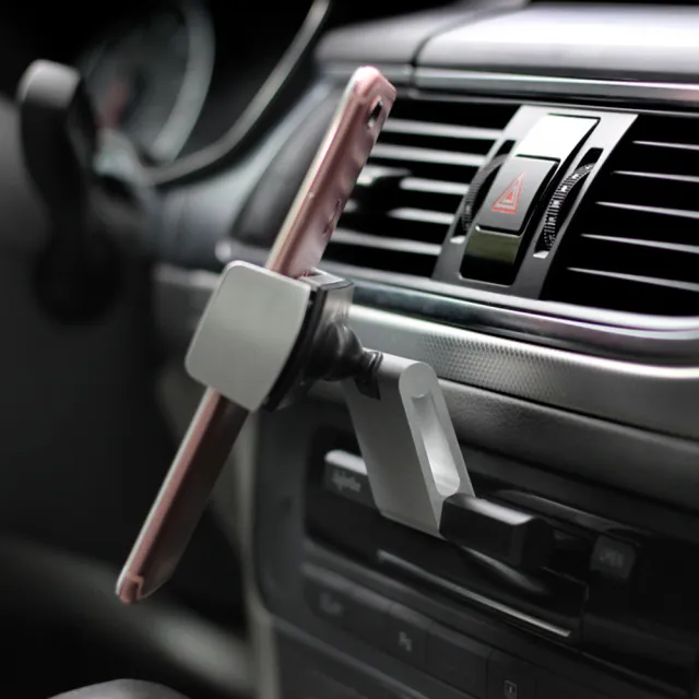 3D Air 夾扣式可旋轉CD口車用/手機支架(銀色)
