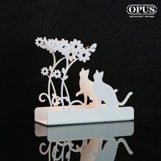 【OPUS 東齊金工】歐式鐵藝信件架/電腦辦公桌面收納架/金屬檔案整理架(LE-ca02W 貓咪 優雅白)