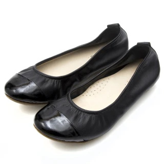 【G.Ms.】MIT系列-素面漆皮拼接牛皮娃娃鞋(黑色)