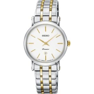 【SEIKO 精工】Premier 系列超薄石英女錶-銀x雙色/30mm 母親節 禮物 送禮(7N89-0AY0Y SXB438J1)