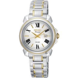 【SEIKO 精工】Premier 羅馬太陽能女錶-珍珠貝x雙色/32mm 母親節 禮物 送禮(V137-0CT0G SUT346J1)