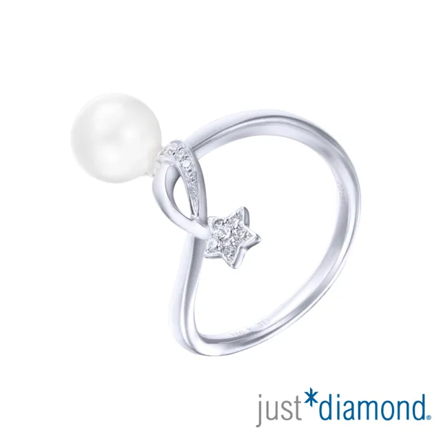 【Just Diamond】閃閃星辰系列 珍珠18K金鑽石戒指-簡約版