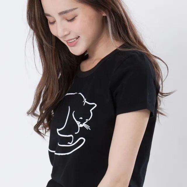 【so that’s me 好我】貓咪愛睡覺短袖蜜桃棉女Tee(合身版型蜜桃棉舒適手感)