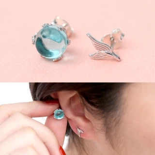 【玖飾時尚】925純銀藍水晶不對稱耳針耳環(925純銀)
