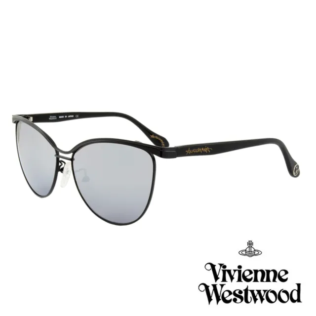 【Vivienne Westwood】英國薇薇安魏斯伍德時尚經典眉框水銀鏡面太陽眼鏡(亮黑 AN762M01)