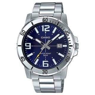【CASIO 卡西歐】指標男錶 不鏽鋼日期顯示 防水50米(MTP-VD01D-2B)