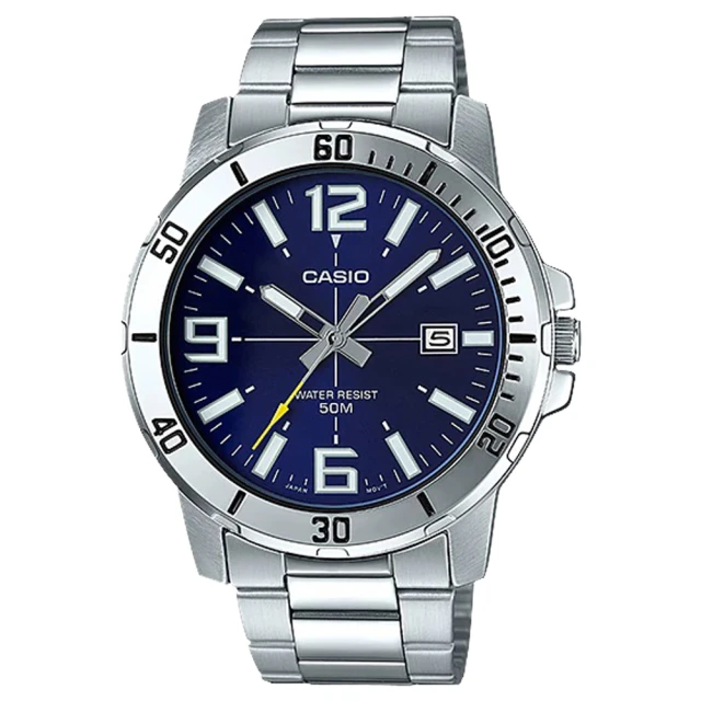 【CASIO 卡西歐】指針男錶 不鏽鋼日期顯示 防水50米(MTP-VD01D-2B)