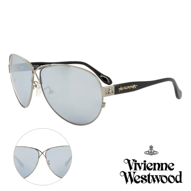 【Vivienne Westwood】英國薇薇安魏斯伍德時尚交叉水銀鏡面太陽眼鏡-氣質款(槍色 AN764M01)