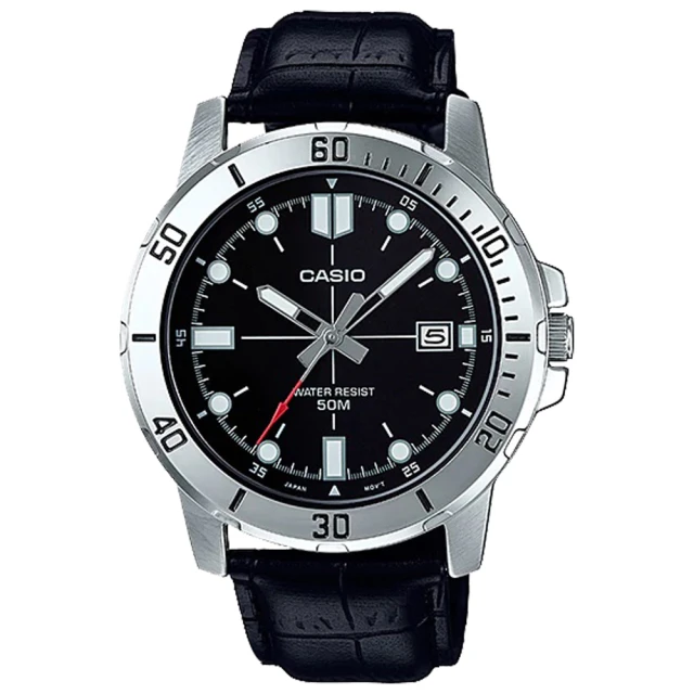 【CASIO 卡西歐】指針男錶 皮革錶帶 日期顯示 防水50米(MTP-VD01L-1E)