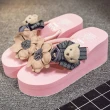 【Jingle】甜美花朵小熊沙灘厚底人字夾腳涼拖鞋(7色可選)