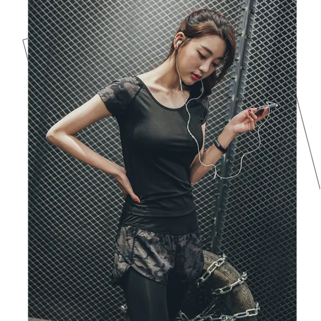 【BODYAIR】寬肩迷彩短袖上衣(瑜珈.慢跑.運動.健身.透氣.舞蹈.運動服)