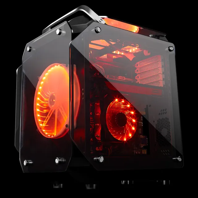 【aibo】金剛 USB3.0 四面鍍銀鏡面鋼化玻璃 高階電競機殼(紅燈)(GPU-30cm/CPU-16cm)
