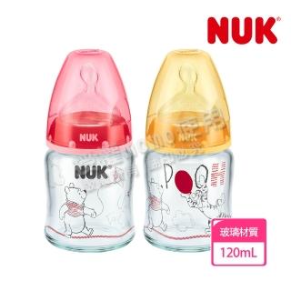 【NUK 官方直營】迪士尼寬口玻璃奶瓶120ml-附1號中圓洞矽膠奶嘴0m+(適合0-6個月)