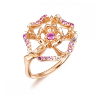 【點睛品】V&A博物館系列 18K玫瑰金粉紅藍寶石玫瑰鑽石戒指