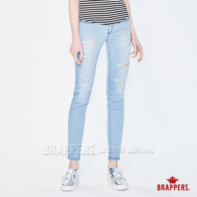 【BRAPPERS】女款 新美腳 ROYAL系列-彈性不規則磨破九分褲(淺藍)