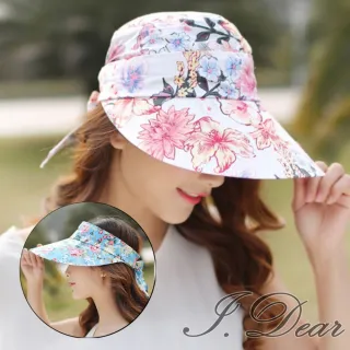 【I.Dear】韓國夏日甜美彩花卉可拆卸帽頂遮陽空頂帽(4色)