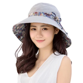 【幸福揚邑】愛心紋大帽檐抗UV防紫外線雙面配戴可摺疊遮陽帽(淺灰)