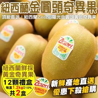 【WANG 蔬果】紐西蘭Zespri黃金奇異果12入禮盒x2盒(約1.2kg/盒)(中秋禮盒)