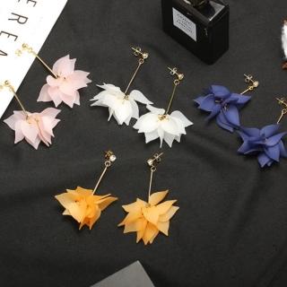 【I.Dear Jewelry】韓系飾品-韓國氣質花朵花瓣長流蘇垂墜耳環(4色)