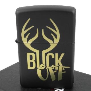 【Zippo】美系~Buck Off-鹿角圖案黑色烤漆打火機