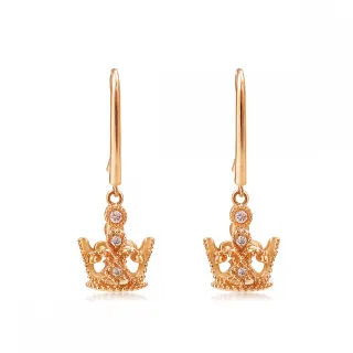 【點睛品】V&A 18K玫瑰金鑽石皇冠造型耳環(一對)