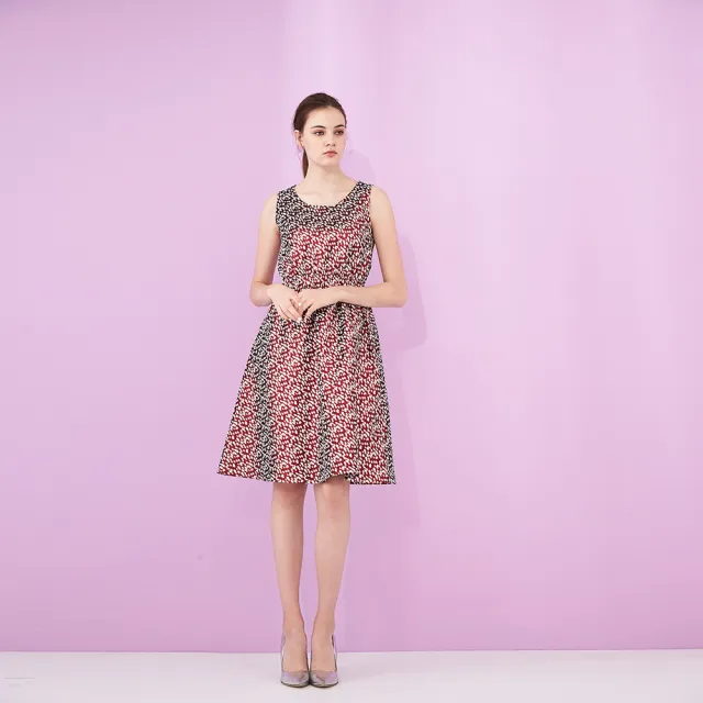 【ICHE 衣哲】名媛時尚立體提花打摺挺版無袖禮服洋裝-紅