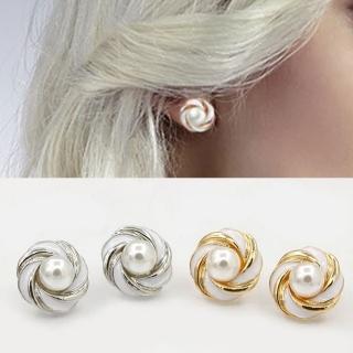 【I.Dear Jewelry】韓系飾品-韓國明星同款氣質圓形花朵滴油珍珠耳環(3色)