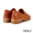 【HERLS】品味生活 全真皮素面橢圓頭樂福鞋(棕色)