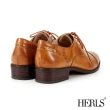【HERLS】全真皮 奶油擦色沖孔粗跟牛津鞋(棕色)