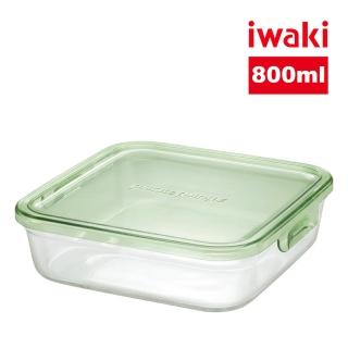 【iwaki】耐熱玻璃方形微波保鮮盒800ml(綠色)