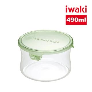 【iwaki】耐熱玻璃圓形微波保鮮盒490ml(綠色)