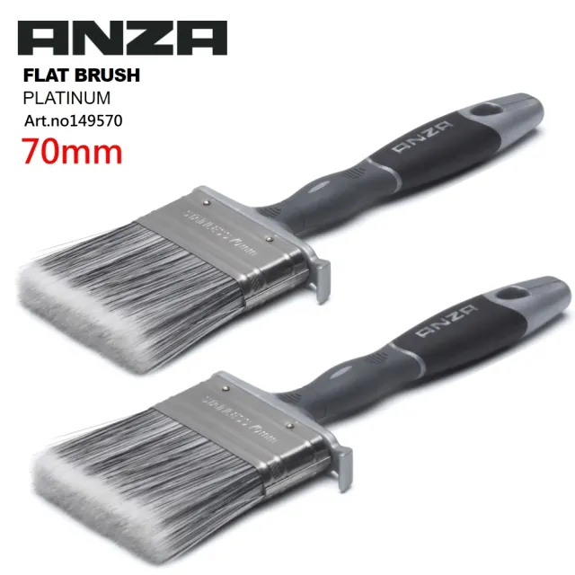 【Anza 瑞典原裝進口】歐洲刷具領導品牌 PLATINUM系列 平面刷頭 水性/油性兩用 油漆刷(70mm 2入)