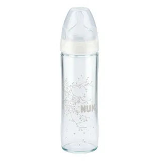 【NUK 官方直營】輕寬口徑玻璃奶瓶240ml-附2號中圓洞矽膠奶嘴6m+(顏色隨機出貨)