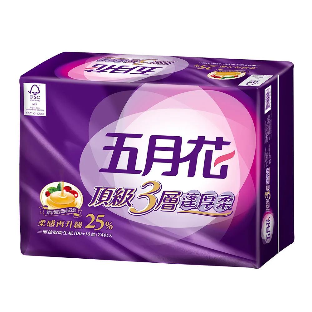 【五月花】頂級蓬厚柔三層抽取衛生紙-玫瑰果油(110抽x72包)