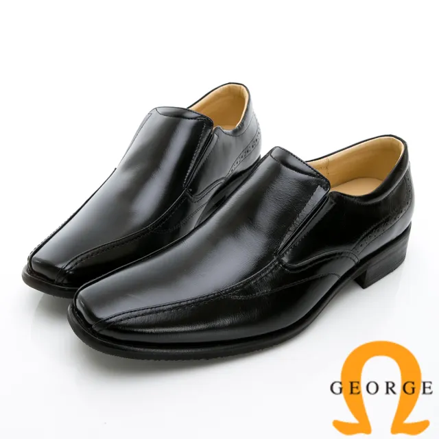 【GEORGE 喬治皮鞋】時尚職人系列 經典素面小方楦直套式紳士鞋皮鞋-黑735018IN-10