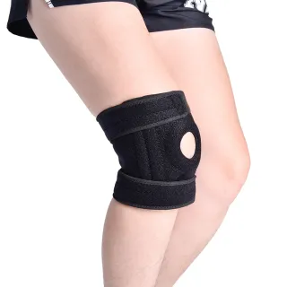 【Leader X】專業運動可調式雙彈簧加強支撐護膝減壓墊 黑色(髕骨中空開孔SBR墊片 五個黏合點 1只入)