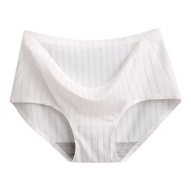 【alas】無痕內褲 直紋顯瘦冰絲中腰三角女性內褲 M-XL(白色)