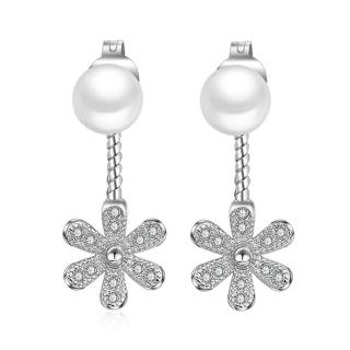 【I.Dear Jewelry】百花齊放-韓國垂墜後掛式小雛菊花朵珍珠鑲鑽造型銀色耳針耳環(百花齊放)