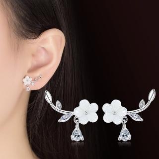 【I.Dear Jewelry】花未央-韓國晶透貝殼梅花花朵鑲鑽水晶造型耳針耳環(花未央)