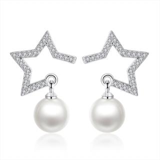 【I.Dear Jewelry】茫茫星光-韓國晶透五角星鑲鑽水晶珍珠造型耳針耳環(茫茫星光)