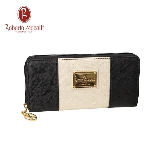 【Roberto Mocali】母親節禮物 黑白16卡拉鍊長夾(RM-57202)