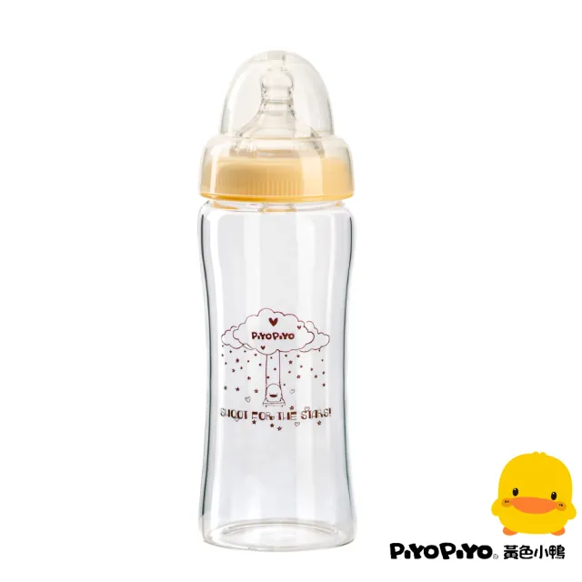 Piyo Piyo 黃色小鴨 媽咪乳感玻璃寬口奶瓶