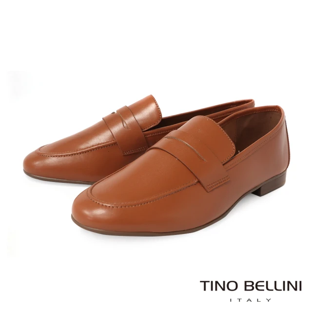 【TINO BELLINI 貝里尼】巴西進口牛皮經典平底樂福鞋FYLV026(棕)