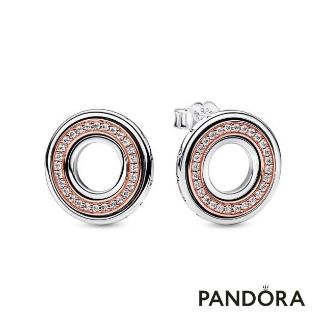 【Pandora 官方直營】Pandora Signature Logo & Pave 雙色金屬針式耳環-絕版品