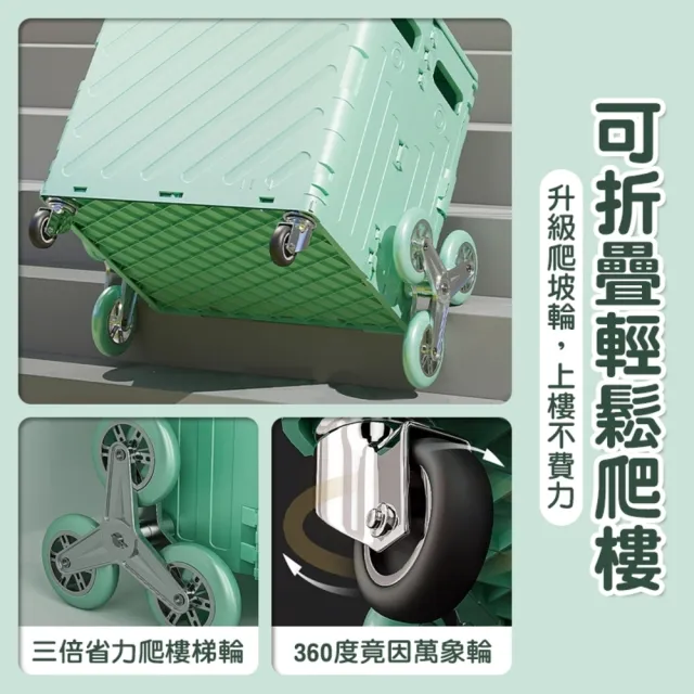 【Zhuyin】平拉式8輪爬梯折疊收納車 買菜車 購物車 平拉推車(特大號含杯架 手推車  菜籃車 收納箱)