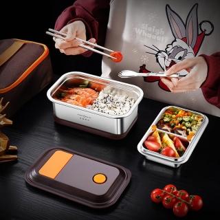 【PUSH!】餐具廚房用品304不銹鋼雙層分格飯盒餐盒學生上班族便攜可微波爐(加熱飯盒E188)