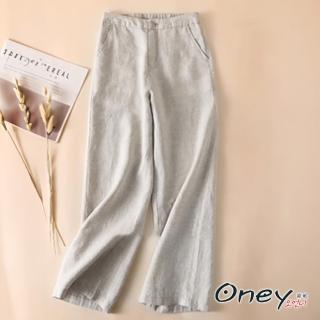 【ONEY 歐妮】★高腰棉麻垂感闊腿九分褲(長褲/休閒/舒適)