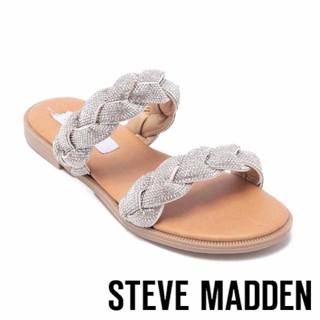 【steve madden】CERSI 編織扭結雙帶平底涼拖鞋(銀色)